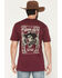 Image #1 - Moonshine Spirit&reg; Men's Backwoods Skeleton Short Sleeve Graphic T-Shirt, Burgundy, hi-res