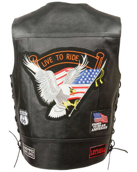 Image #2 - Milwaukee Leather Men's Side Lace "Live to Ride" Patch Vest - 3X, Black, hi-res