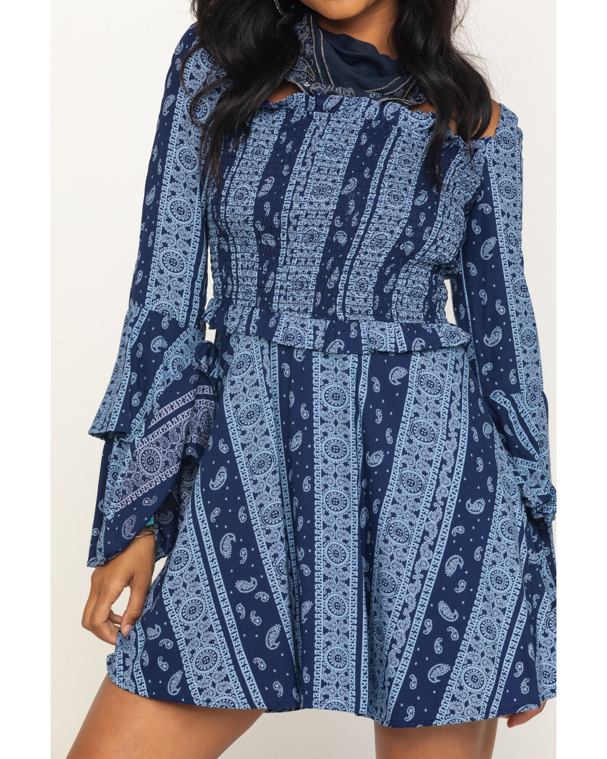 Image #4 - Rock & Roll Denim Women's Bandana Print Mini Dress, Navy, hi-res