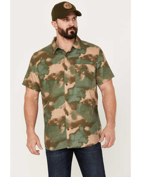 Brothers and Sons Men's Hemp Camo Print Short Sleeve Button-Down Western Shirt, Sage, hi-res