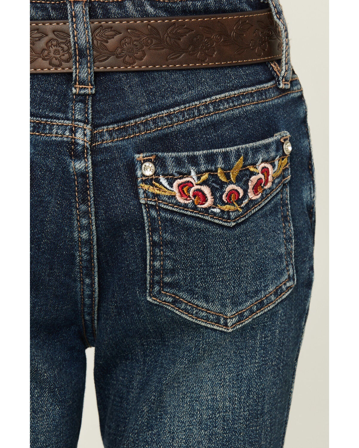 Image #2 - Shyanne Little Girls' Scout Dark Wash Embroidered Bootcut Stretch Denim Jeans, Dark Wash, hi-res