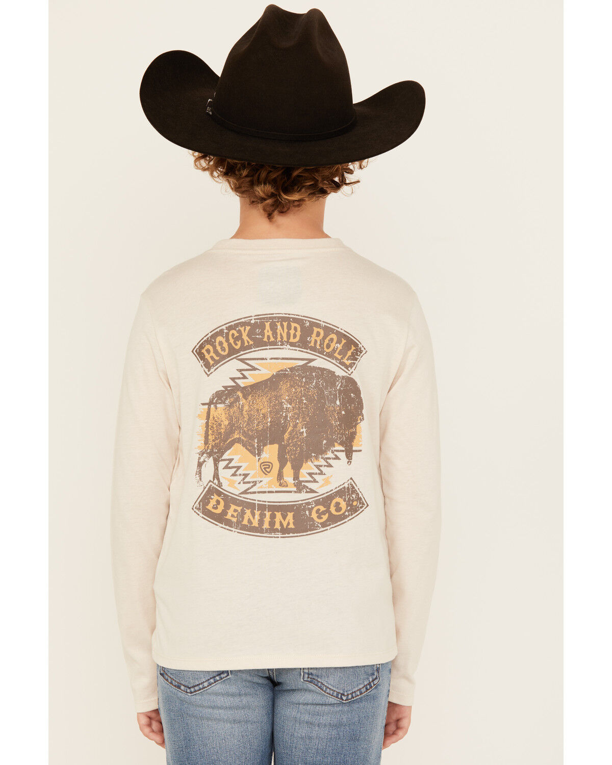 Image #4 - Rock & Roll Denim Boys' Buffalo Print Long Sleeve Graphic T-Shirt, Cream, hi-res