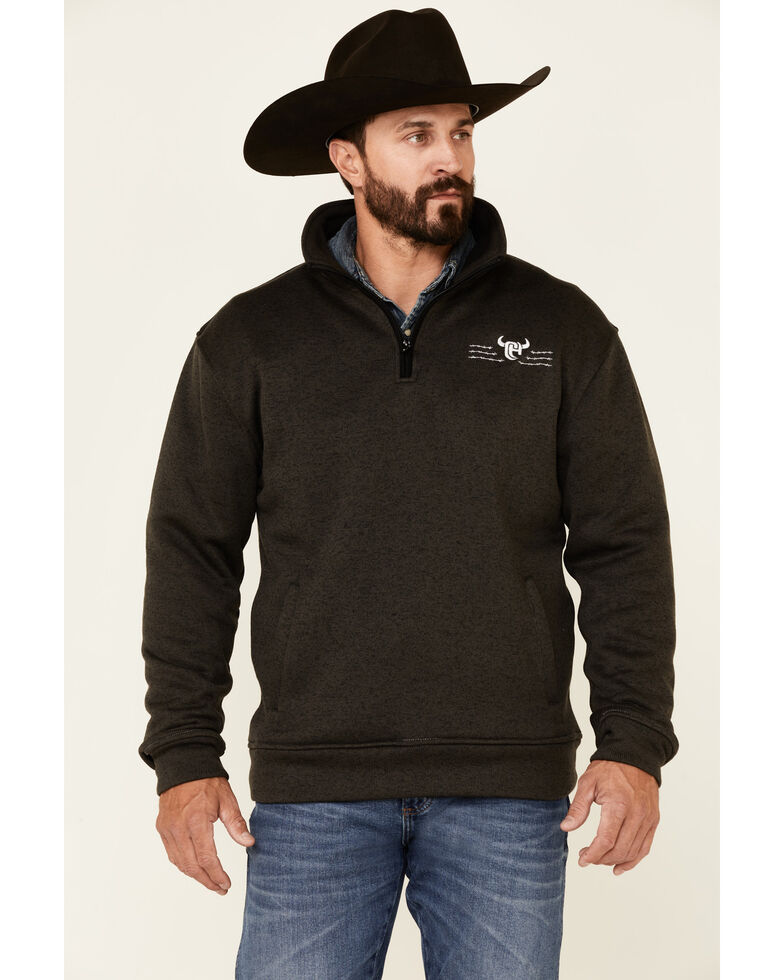 Cowboy Hardware Men's Charcoal Barb Wire Logo 1/4 Zip Front Fleece Pullover , Charcoal, hi-res