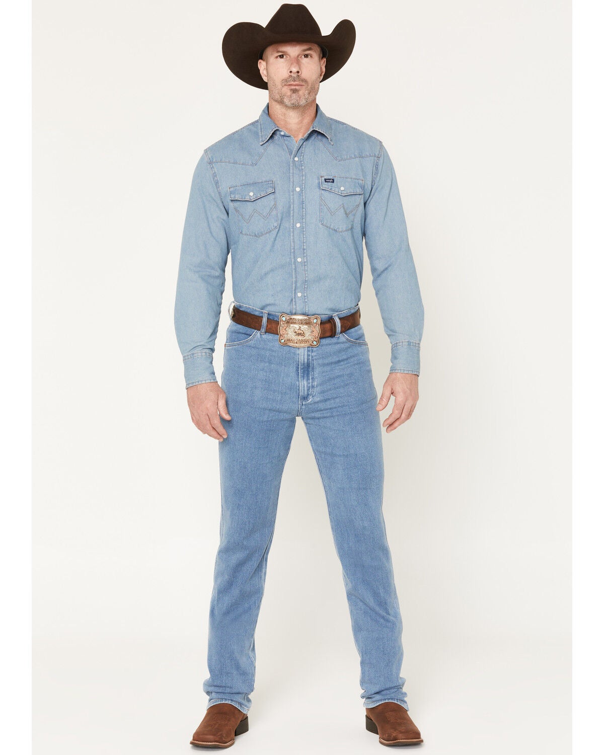 Wrangler Men's 938 Tough Lite Medium Wash Cowboy Cut Slim Stretch Straight Denim Jeans, Medium Wash, hi-res