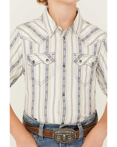 Image #3 - Cody James Boys' Southwestern Dobby Striped Short Sleeve Snap Western Shirt , Ivory, hi-res