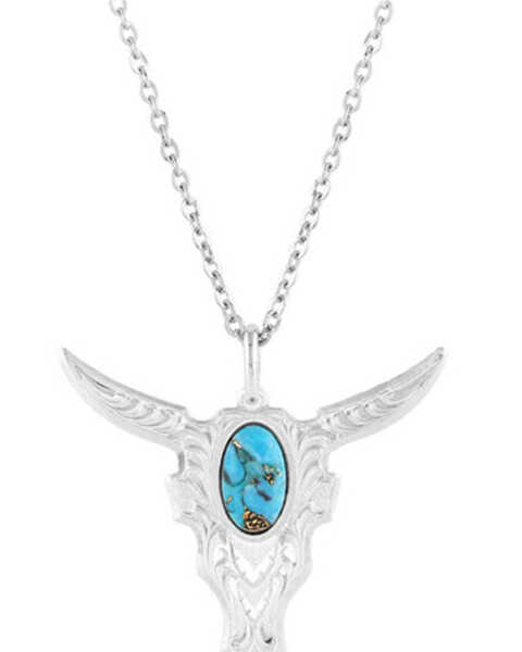 Image #1 - Montana Silversmiths Women's Chiseled Steer Head Turquoise Necklace, Turquoise, hi-res