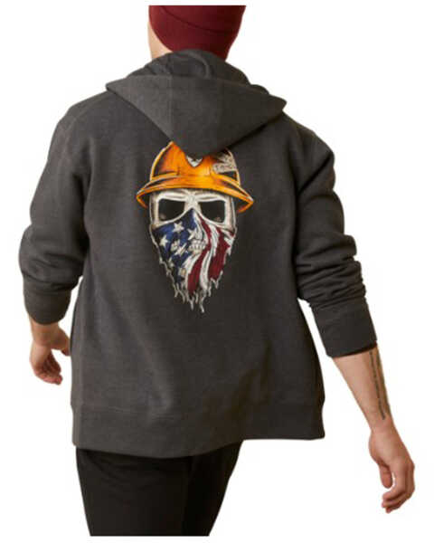 Image #1 - Ariat Men's Rebar Born For This Full Zip Hooded Jacket, Charcoal, hi-res