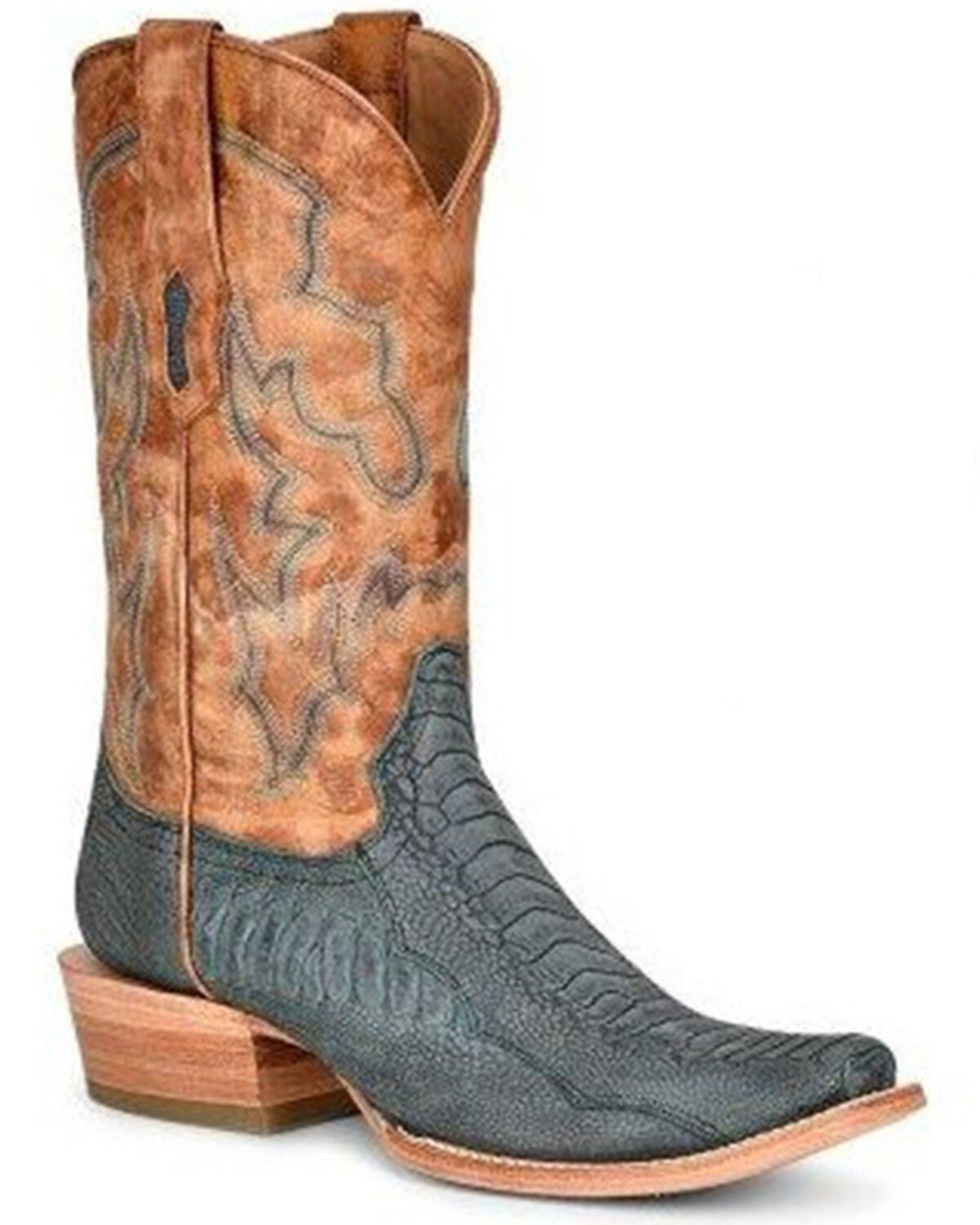 Corral Men's Ostrich Leg Embroidered Western Boots - Square Toe, Blue, hi-res