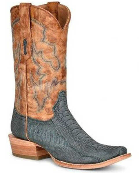 Image #1 - Corral Men's Ostrich Leg Embroidered Western Boots - Square Toe , Blue, hi-res