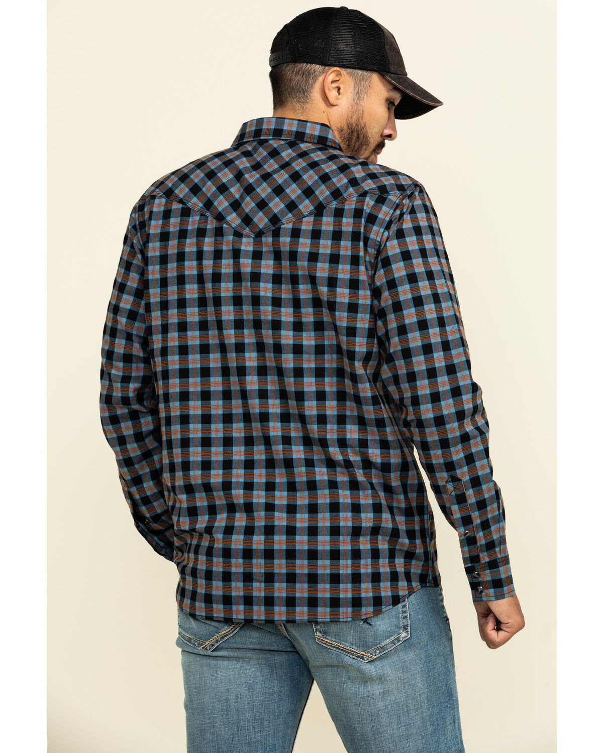 Image #2 - Moonshine Spirit Men's Train Track Check Plaid Print Long Sleeve Western Shirt, Black, hi-res