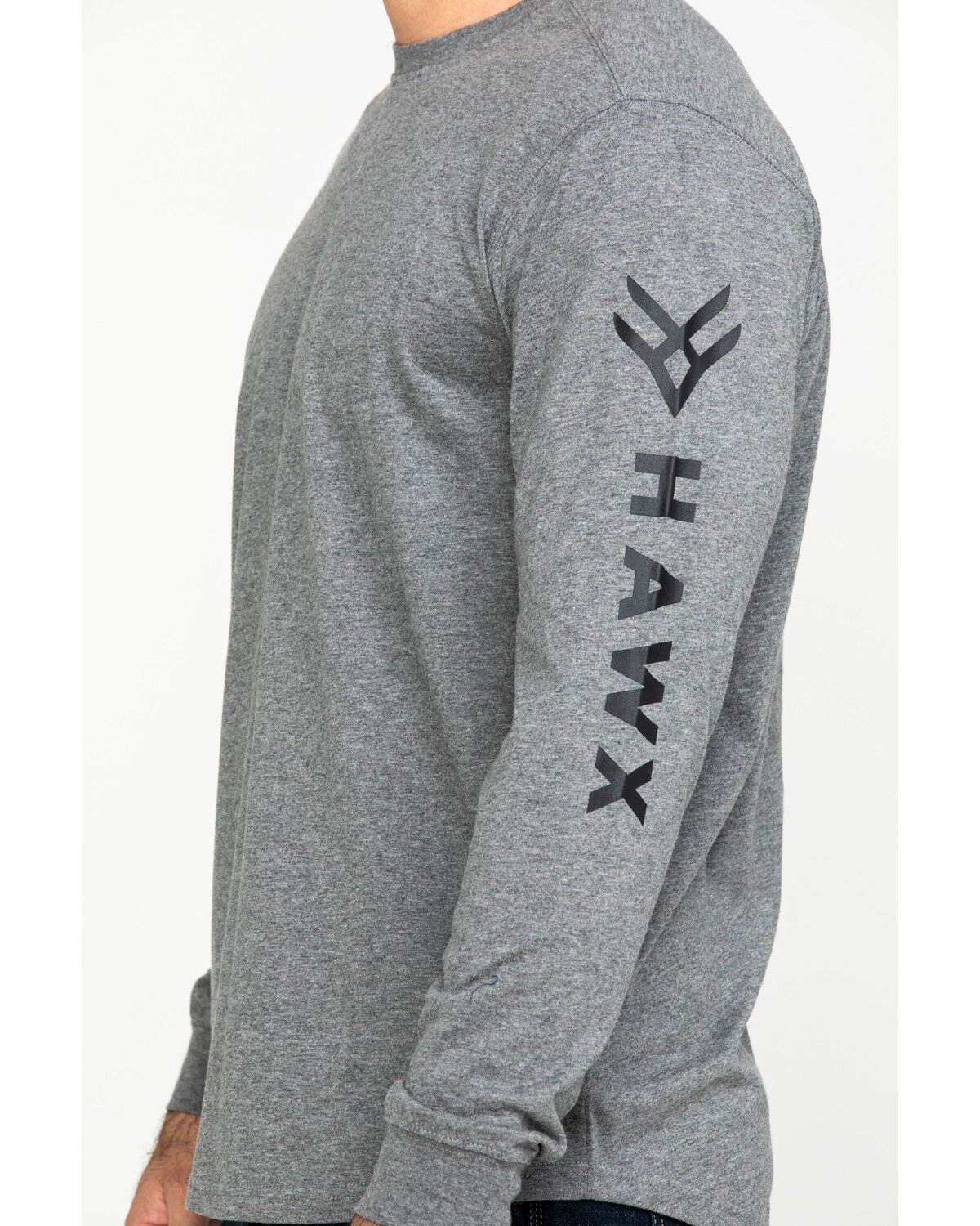 Image #4 - Hawx Men's Gray Logo Sleeve Long Sleeve Work T-Shirt - Tall, Heather Grey, hi-res