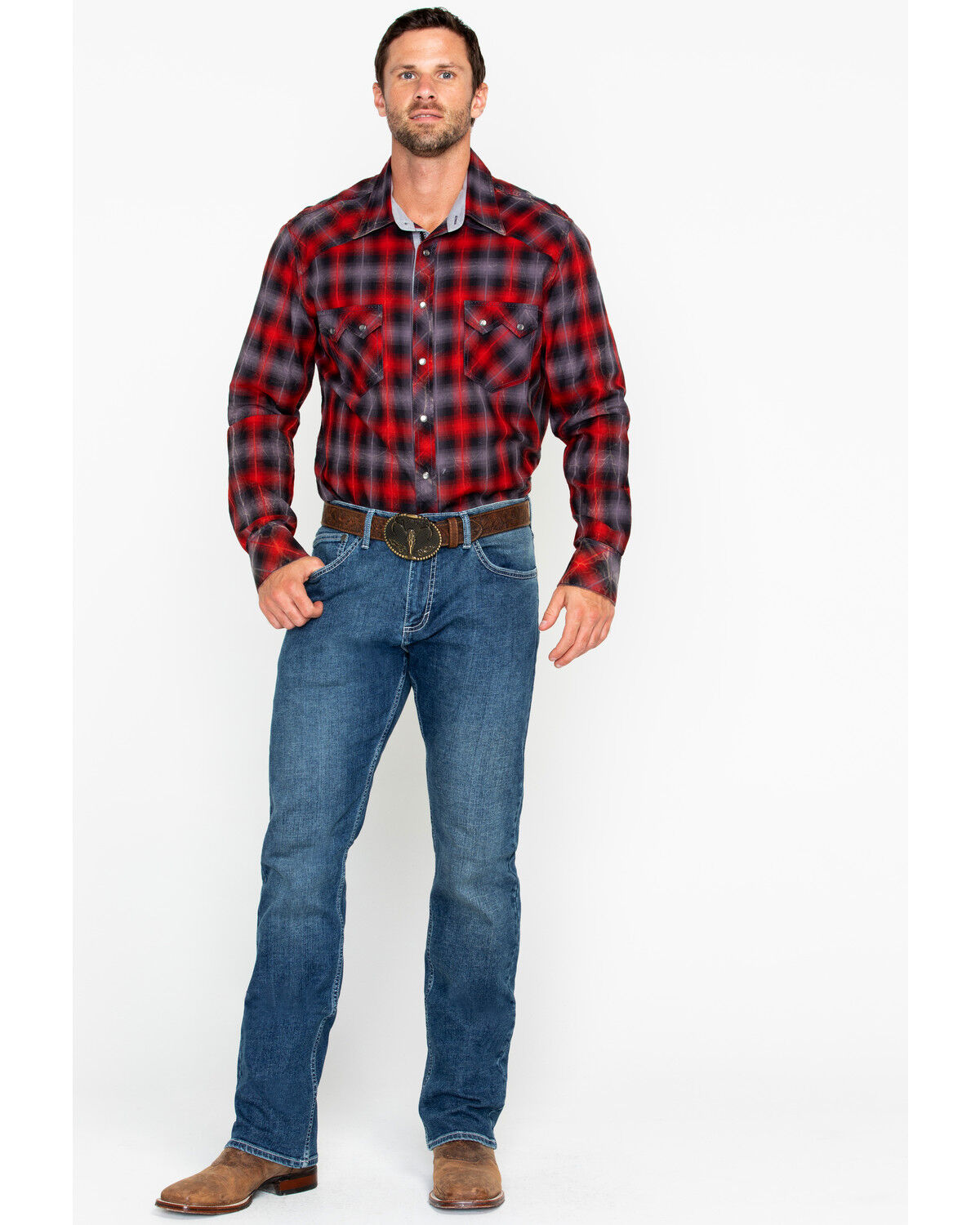 Image #6 - Rock & Roll Denim Men's Yarn Dye Satin Plaid Print Long Sleeve Western Shirt, , hi-res