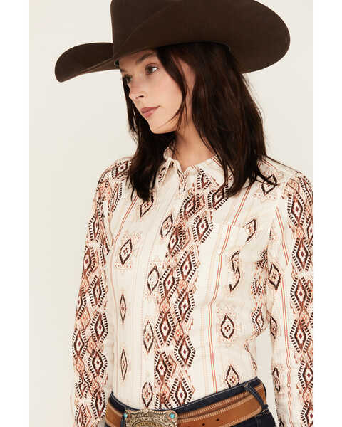 Shyanne Women's Printed Long Sleeve Riding Shirt , Cream, hi-res