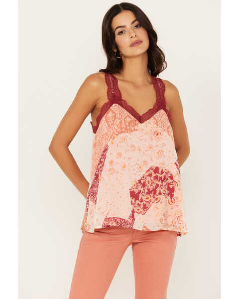 Miss Me Women's Floral Sleeveless Top, Red, hi-res