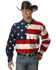 Roper Men's Flag Print Long Sleeve Button Down Shirt, White, hi-res