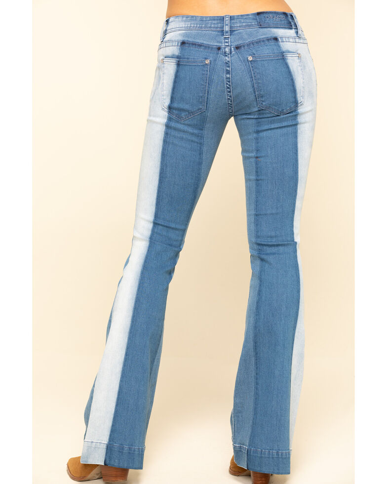 Grace in LA Women's Medium Wash Thick Stripe Flare Jeans , Blue, hi-res