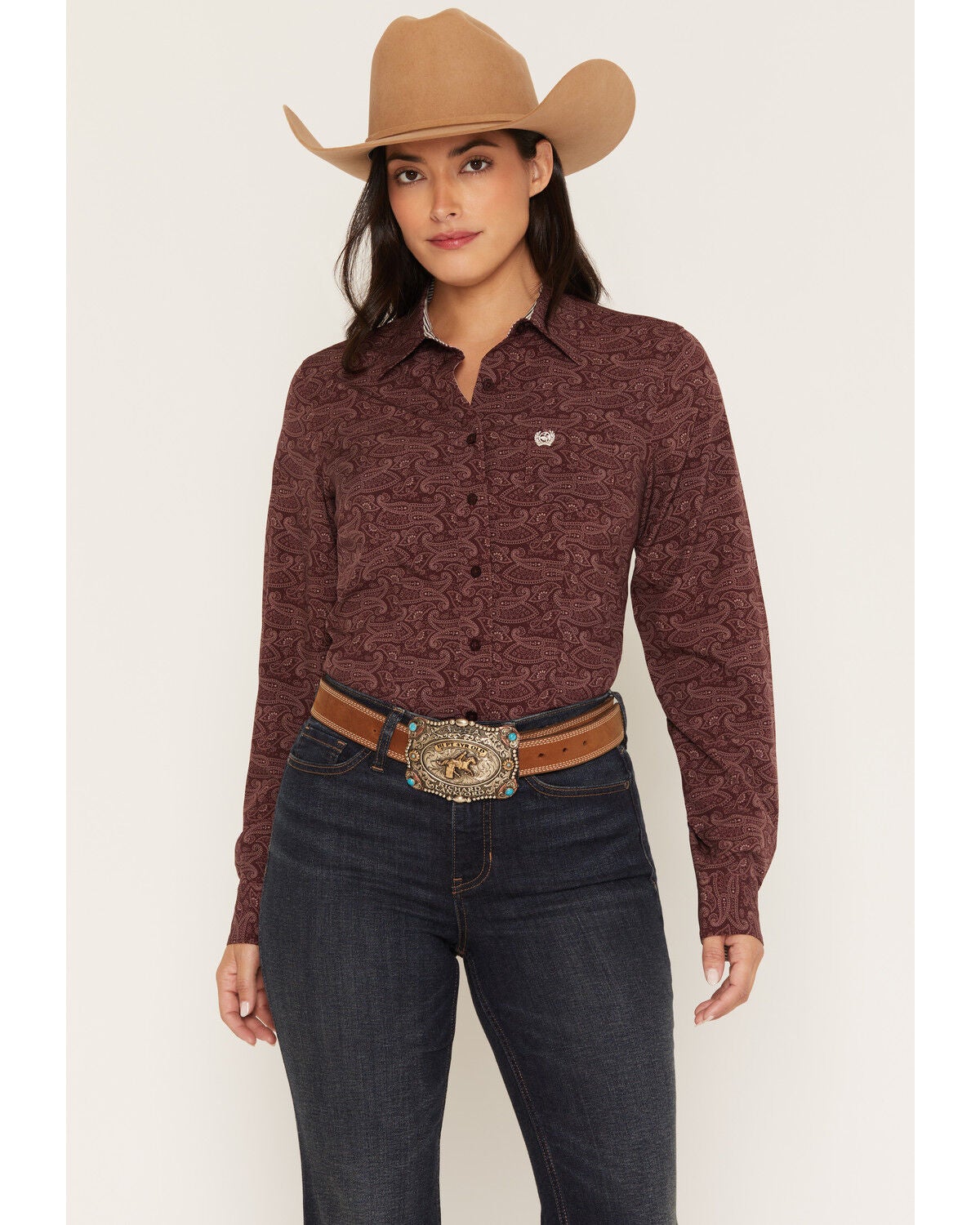 Cinch Women's ARENAFLEX&reg; Paisley Print Long Sleeve Button-Down Stretch Western Shirt, Purple, hi-res