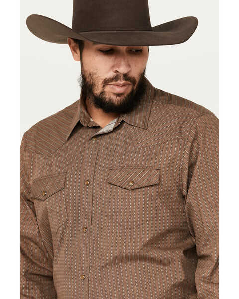 Image #2 - Gibson Trading Co Men's Railway Striped Print Long Sleeve Snap Western Shirt, Brown, hi-res