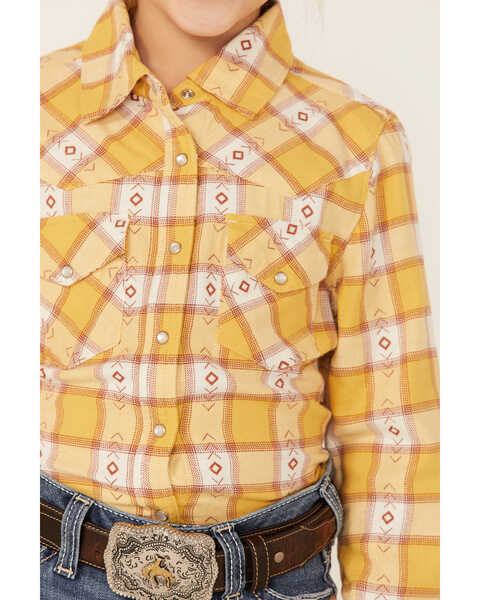 RANK 45 Girls' Southwestern Plaid Print Long Sleeve Snap Western Shirt , Yellow, hi-res