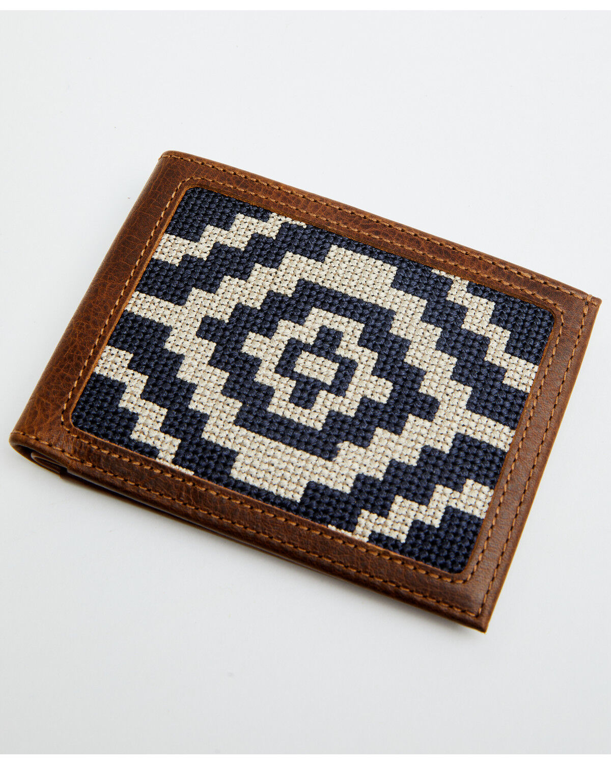 Image #1 - Cody James Men's Southwestern Woven Leather Bi-Fold Wallet, Navy, hi-res
