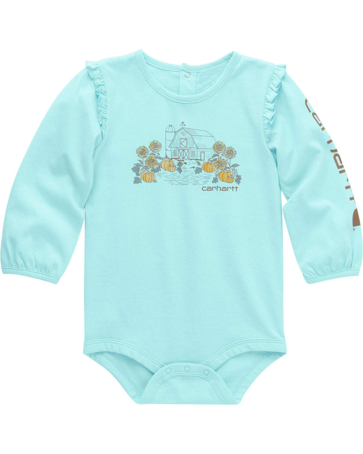 Image #1 - Carhartt Infant Girls' Barn Long Sleeve Pocket Onesie, Teal, hi-res