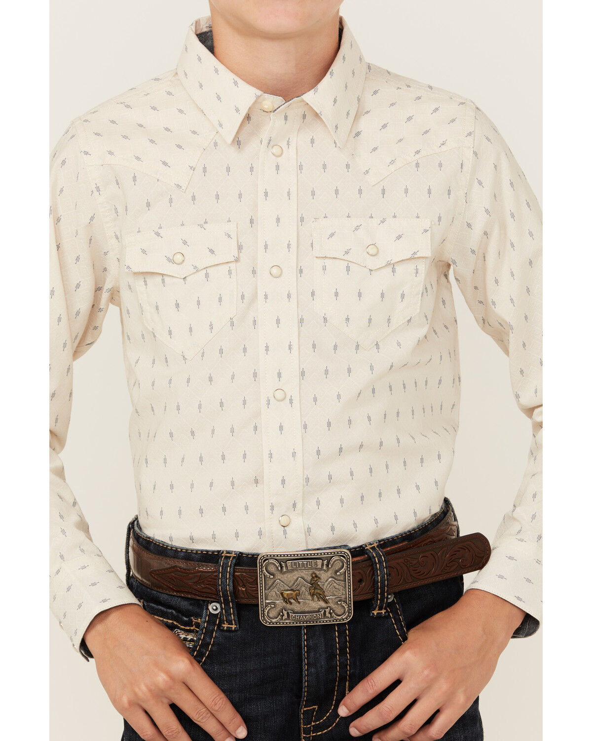 Image #3 - Cody James Boys' Mirage Geo Print Long Sleeve Snap Western Shirt, Cream, hi-res