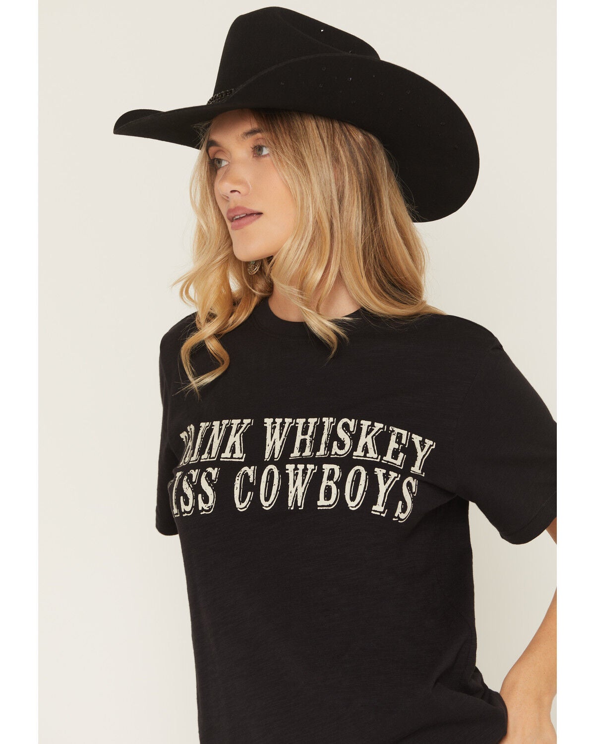 Image #2 - Shyanne Women's Drink Whiskey Kiss Cowboys Short Sleeve Graphic Tee, Black, hi-res