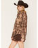 Image #2 - Cleo + Wolf Women's Rhinestone Distressed Plaid Print Long Sleeve Pearl Snap Flannel Shirt, Brown, hi-res