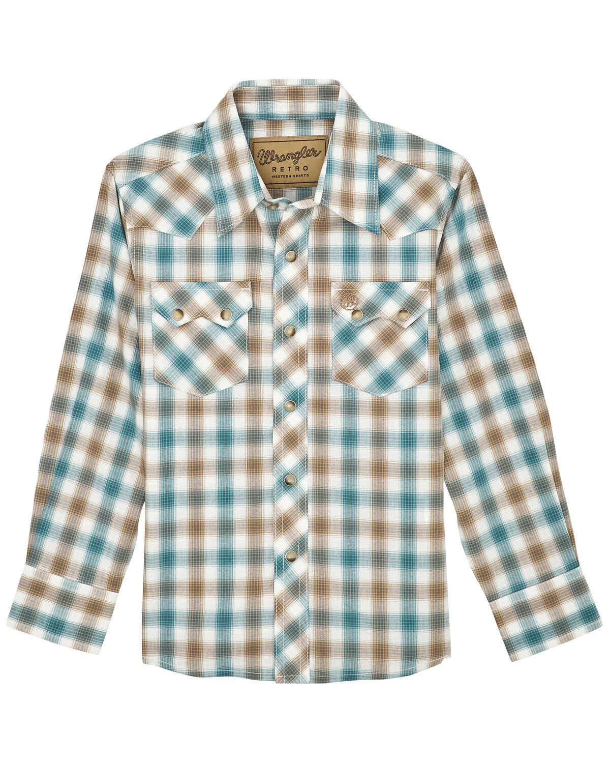 Image #1 - Wrangler Retro Boys' Plaid Print Long Sleeve Snap Western Shirt, Cream, hi-res