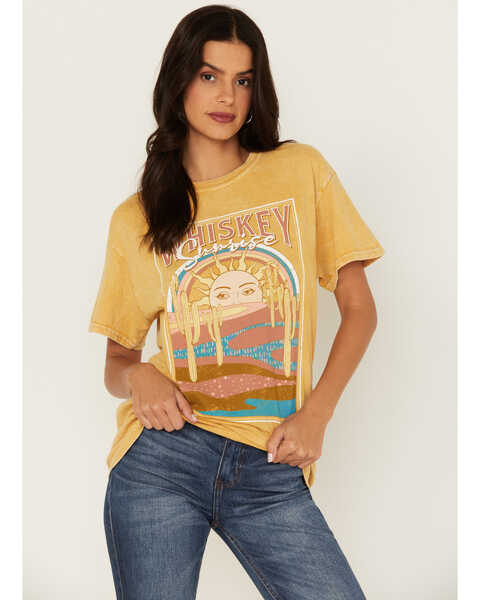 Image #1 - Youth in Revolt Women's Whiskey Sunrise Graphic Tee, Mustard, hi-res