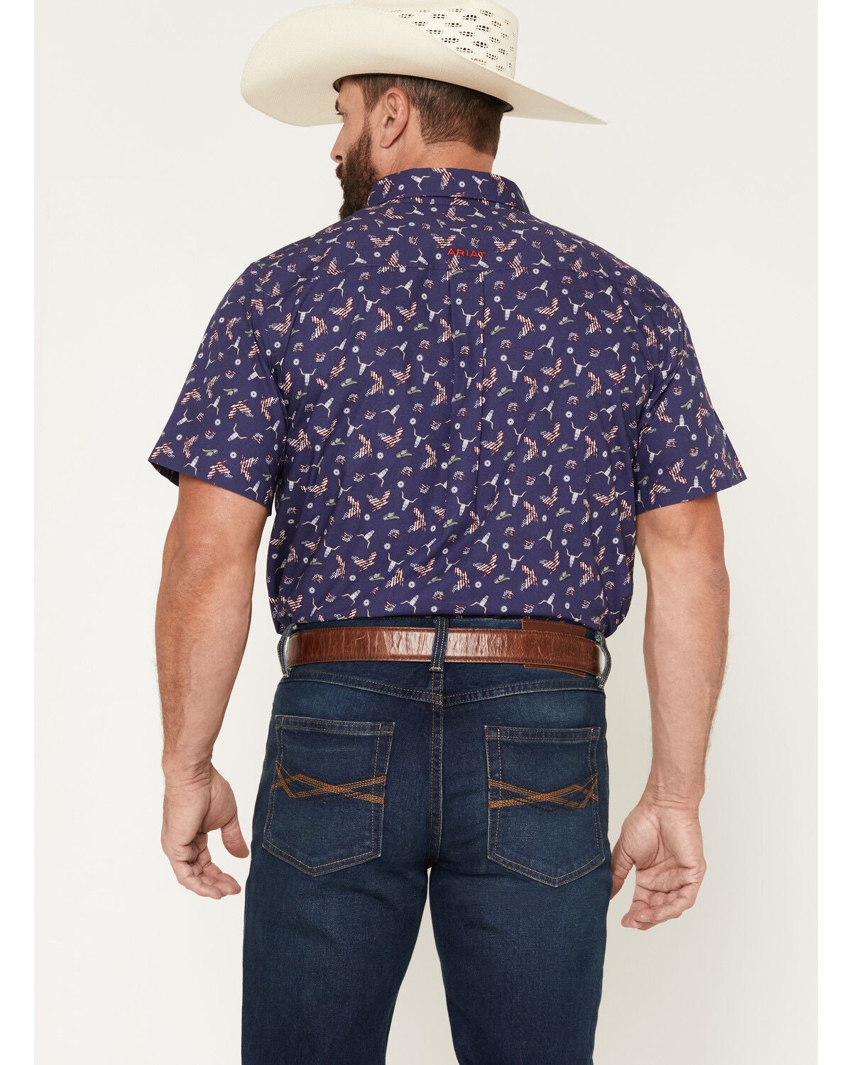 Image #4 - Ariat Men's Berne Americana Print Short Sleeve Button-Down Shirt, Blue, hi-res