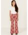 Image #1 - Panhandle Girls' Bandana Print Flare Stretch Denim Jeans, Red, hi-res