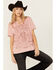Image #1 - Blended Women's Rodeo Cowboy Cutout Short Sleeve Graphic Tee, Pink, hi-res