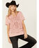 Image #1 - Blended Women's Rodeo Cowboy Cutout Short Sleeve Graphic Tee , Pink, hi-res