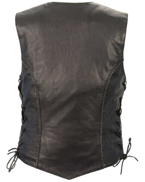 Image #2 - Milwaukee Leather Women's Braided Side Lace Lightweight Snap Front Vest - 3X, Black, hi-res