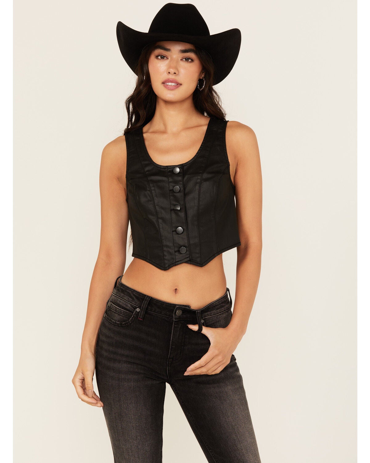 Image #2 - Idyllwind Women's Coated Bustier Button-Down Vest, Black, hi-res
