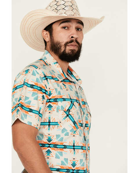 Image #2 - Rock & Roll Denim Men's Southwestern Print Short Sleeve Snap Stretch Western Shirt , Cream, hi-res