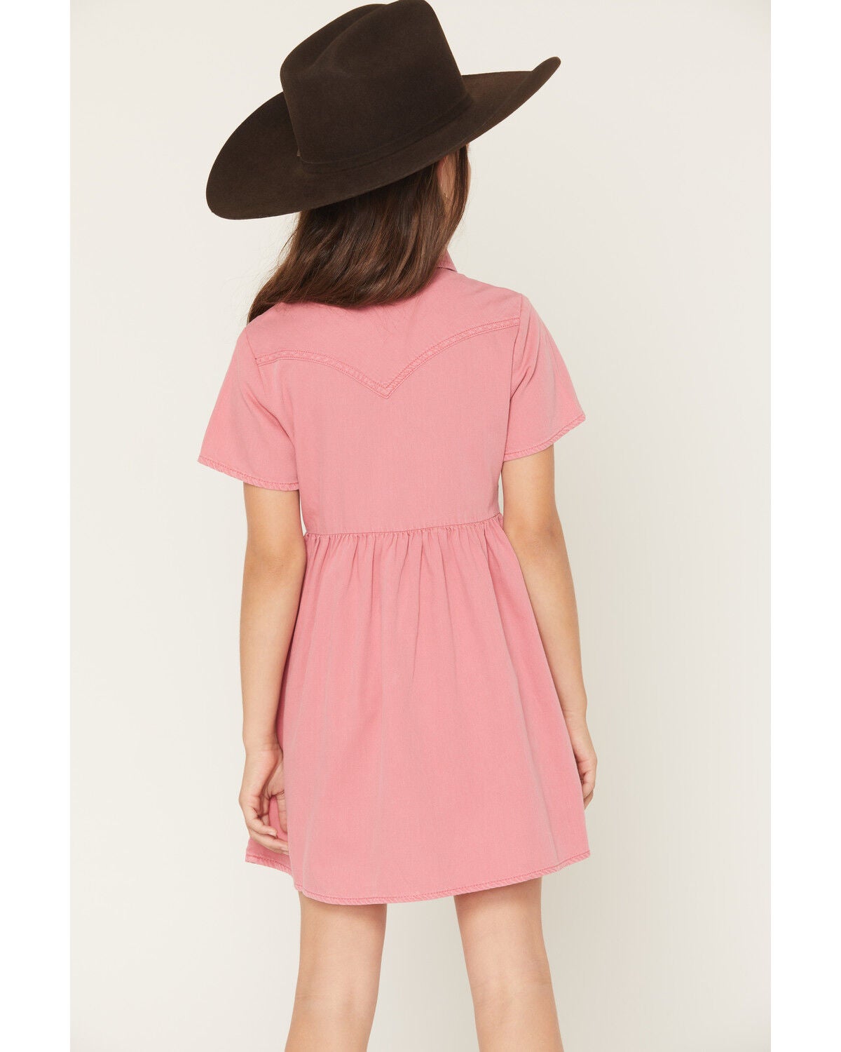 Image #4 - Wrangler Girls' Solid Shirt Sleeve Snap Denim Dress, Pink, hi-res