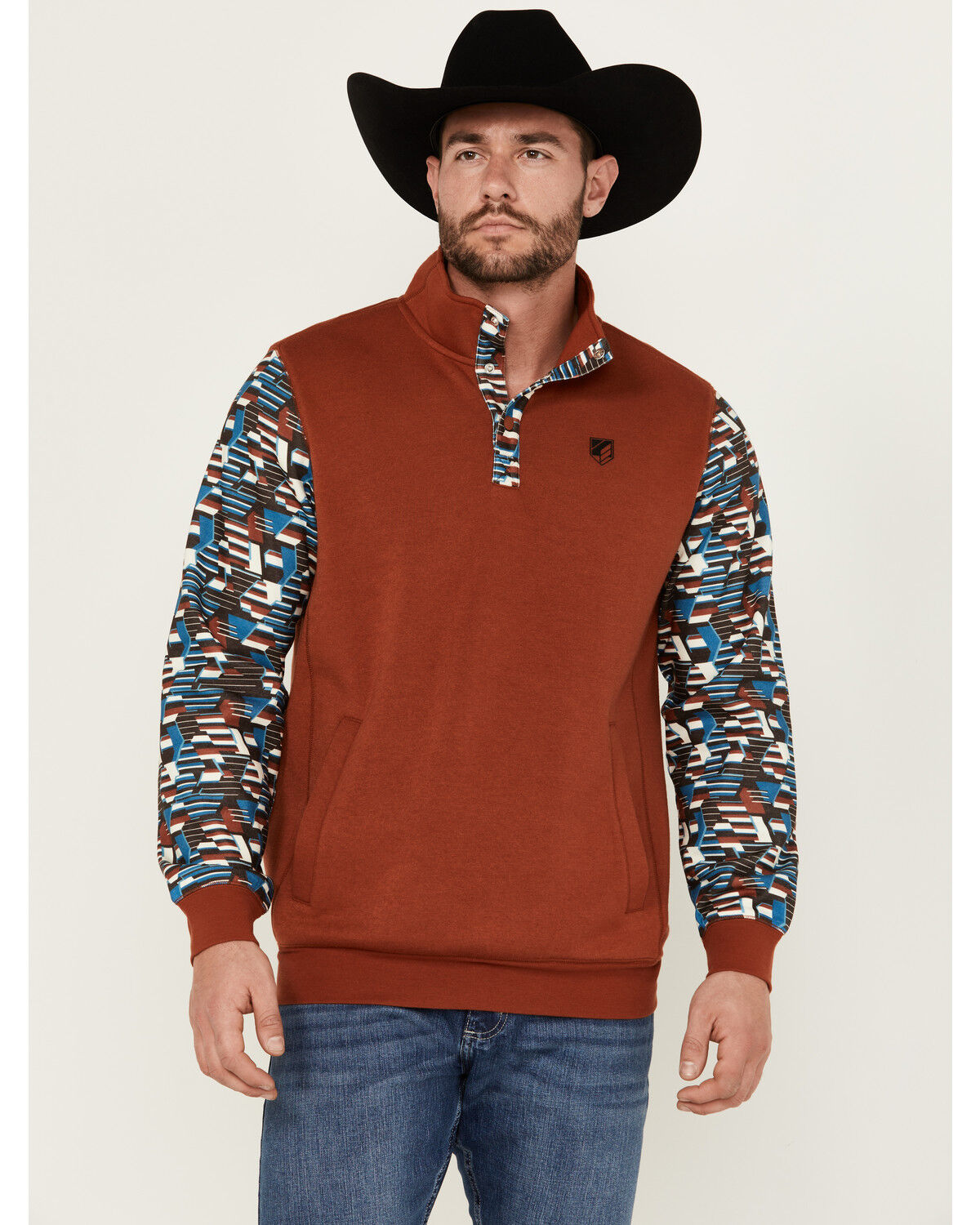 Image #1 - RANK 45® Men's Baygen Colorblock Pullover, Dark Orange, hi-res