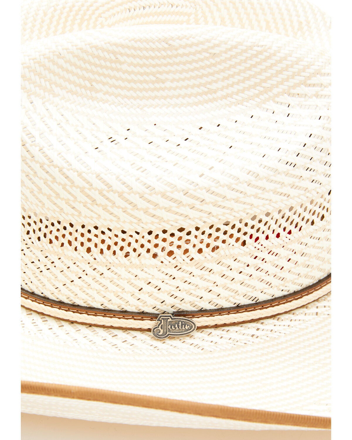 Image #2 - Justin Men's Ivory & Tan Owens Shantung Straw Western Hat, Ivory, hi-res