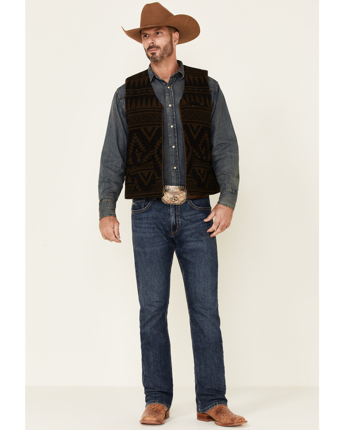 Image #2 - Cody James Men's Valley Southwestern Print Zip-Front Wool Vest , , hi-res