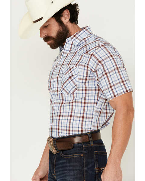 Image #2 - Ely Walker Men's Plaid Print Short Sleeve Pearl Snap Western Shirt - Tall , White, hi-res
