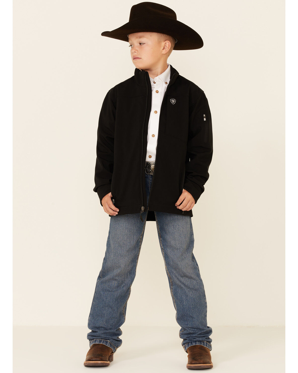 Image #2 - Ariat Boys' 2.0 Softshell Performance Stretch Jacket, Black, hi-res