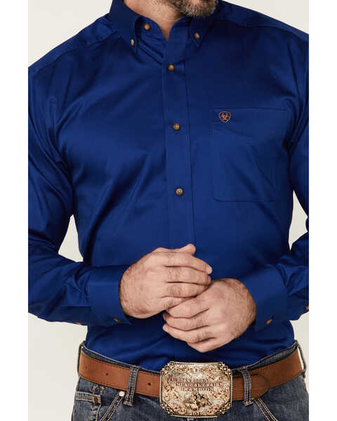 Image #3 - Ariat Men's Solid Royal Blue Twill Fitted Long Sleeve Button-Down Western Shirt , Royal Blue, hi-res