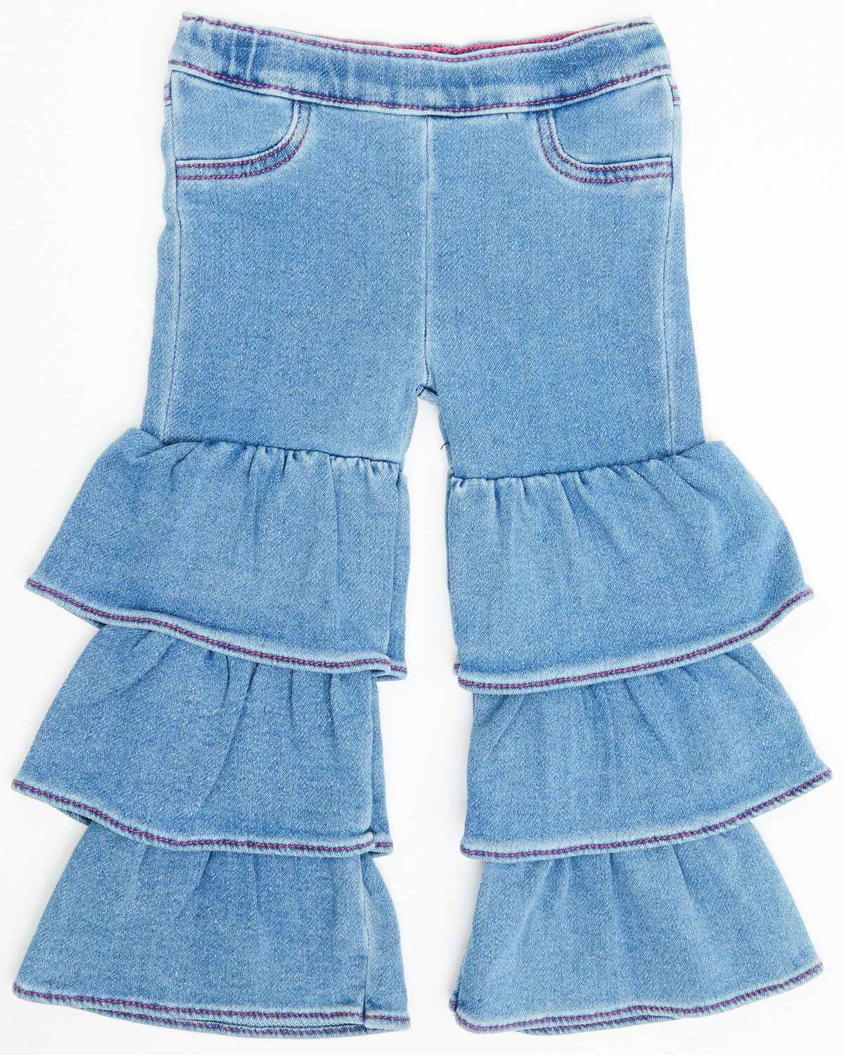 Image #1 - Wrangler Toddler Girls' Makenna Light Wash Tiered Stretch Flare Jeans, Light Wash, hi-res