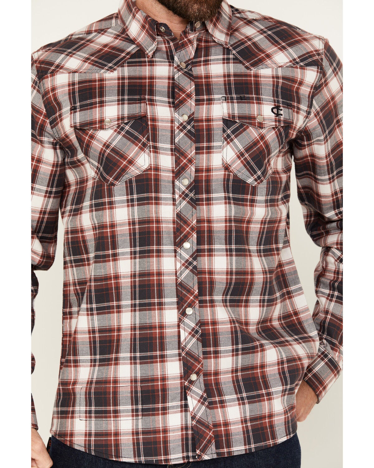 Image #3 - Cody James Men's FR Plaid Print Long Sleeve Snap Work Shirt, Burgundy, hi-res