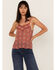 Image #2 - Wild Moss Women's Medallion Print Crochet Trim Cami , Red, hi-res