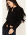 Image #2 - Idyllwind Women's Fate Faux Suede Fringe Long Sleeve Button-Down Tie-Front Shirt, Black, hi-res