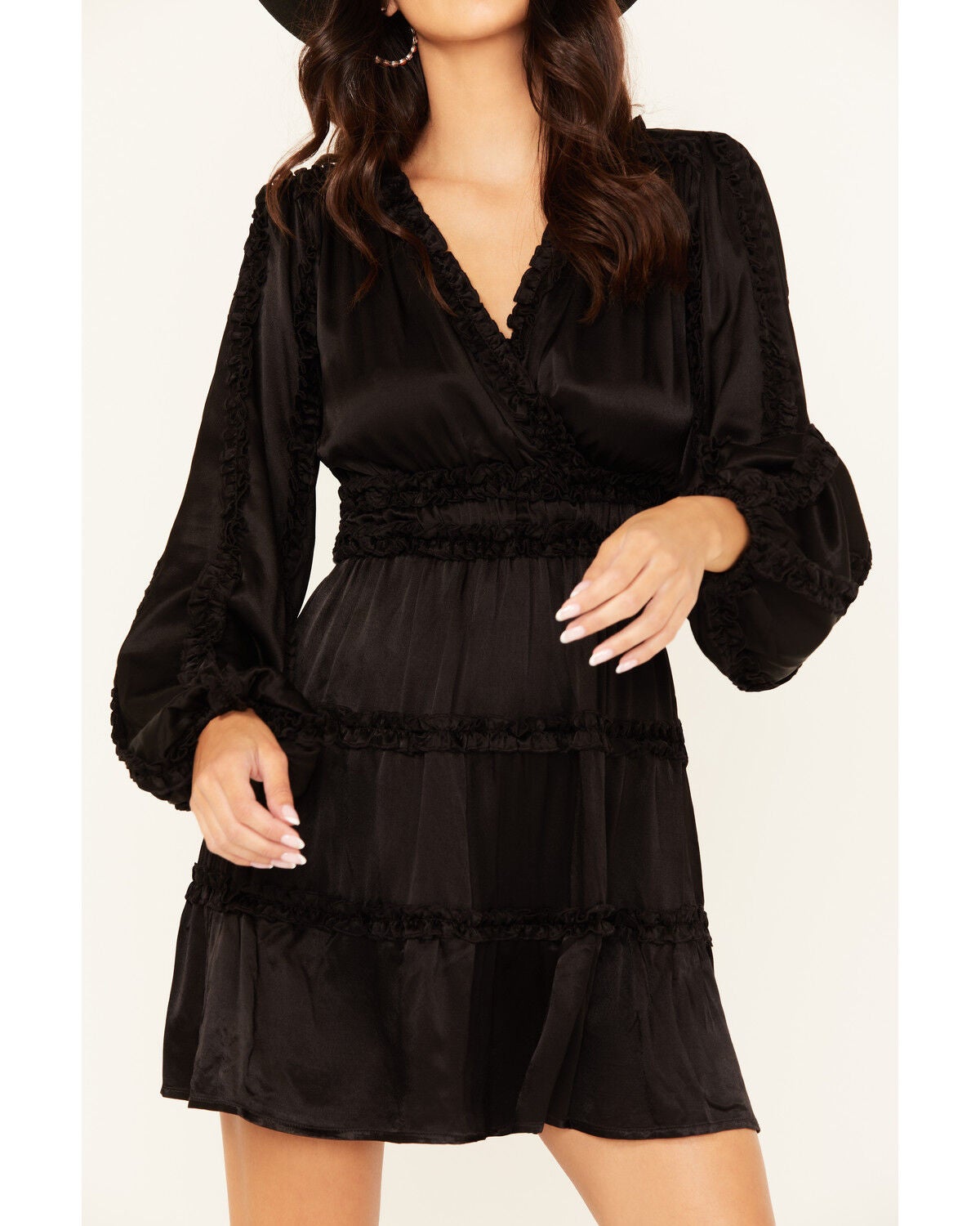 Shyanne Women's Long Sleeve Ruffle Mini Dress, Black