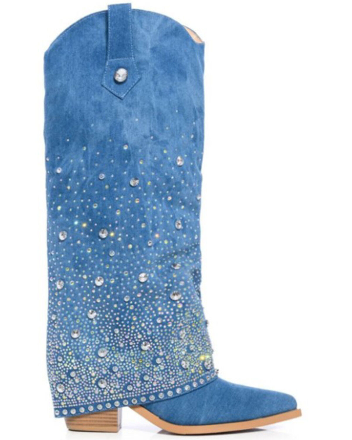 Image #2 - Azalea Wang Women's Mellow Embellished Denim Tall Boots - Snip Toe, Blue, hi-res